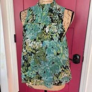 Floral Sleeveless Top - Green and Black preloved